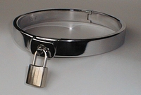 Necklace, polished stainless steel closed by padlock